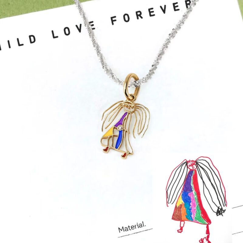 Custom Kids' Art Necklace – Handmade Jewelry from Children's Drawings, Unique Christmas & Graduation Gift