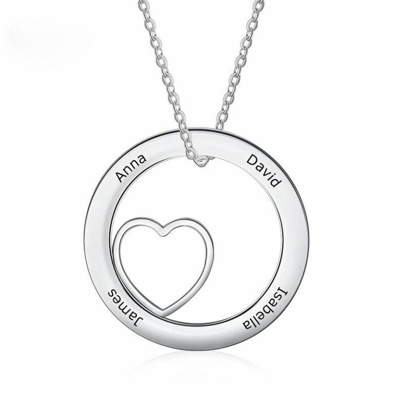 Sterling Silver Family Name Necklace - Custom Engraved Pet Memorial Jewelry, Handmade Circle Pendant for Loved Ones