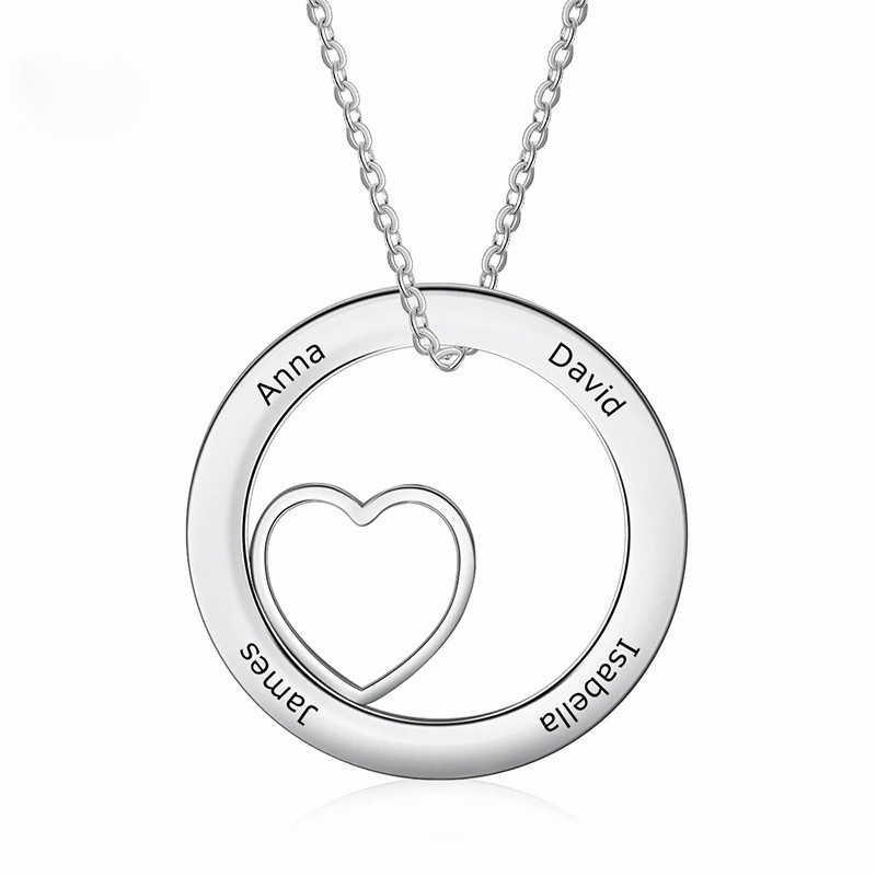 Sterling Silver Family Name Necklace - Custom Engraved Pet Memorial Jewelry, Handmade Circle Pendant for Loved Ones