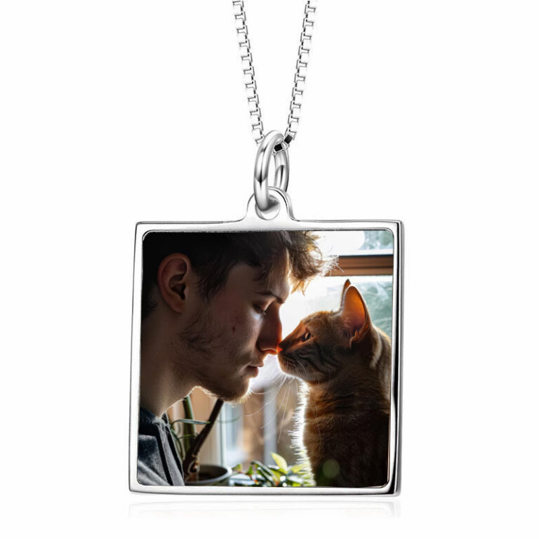 Sterling Silver Pet Photo Necklace - Handmade Memorial Jewelry for Dog Cat Loss, Custom Sympathy Gift