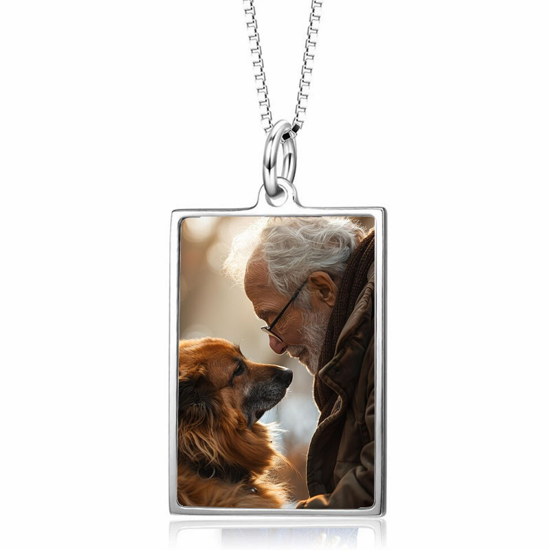 Handmade Custom Photo Pet Necklace - Sterling Silver Memorial Jewelry with Personalized Photo for Dog Cat Loss