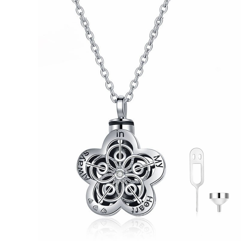 Sterling Silver ash necklaces for Pet Ashes, Cremation Jewelry for Loss with Prayer Engraving