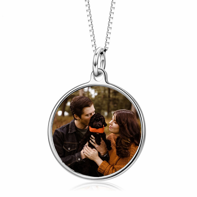 Custom Photo Pet Memorial Necklace - Sterling Silver Round Locket for Dog Cat Loss, Handmade Personalized Sympathy Gift