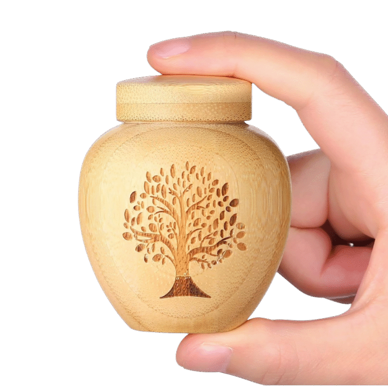 Engraved Bamboo Pet Urn with Tree of Life | Small Wooden Keepsake Box for Ashes