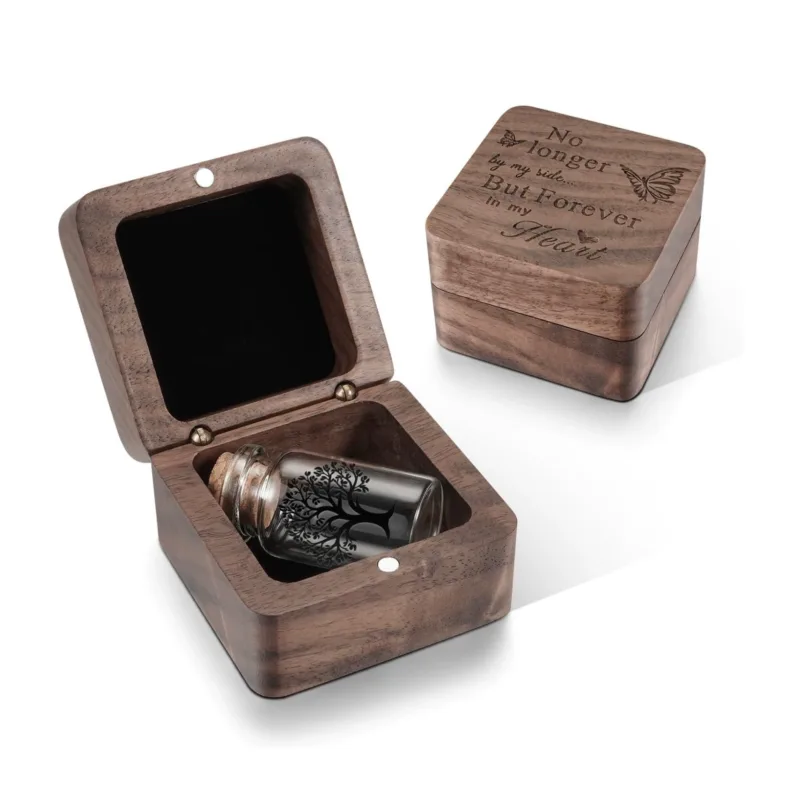 Personalized Wooden Pet Hair Keepsake Box | Mini Glass Vial Urn for Ashes & Fur