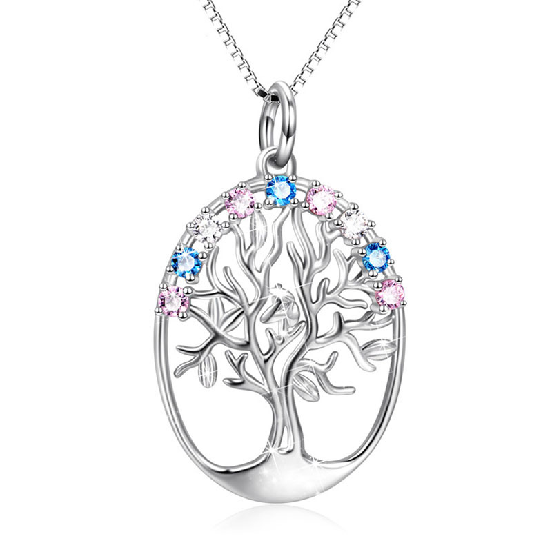Tree of Life Memorial Necklace - Sterling Silver Sympathy Gift with Gemstones, Handmade Cremation Jewelry for Loss