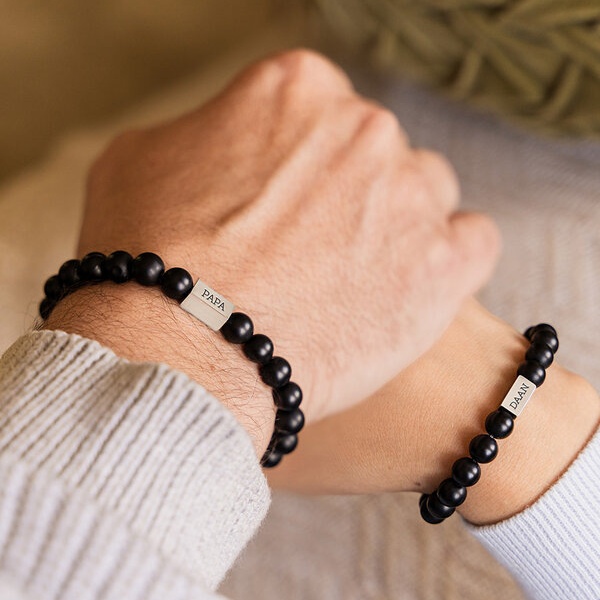 Personalized Matte Black Onyx Bracelet – Custom Name Engraved Gift