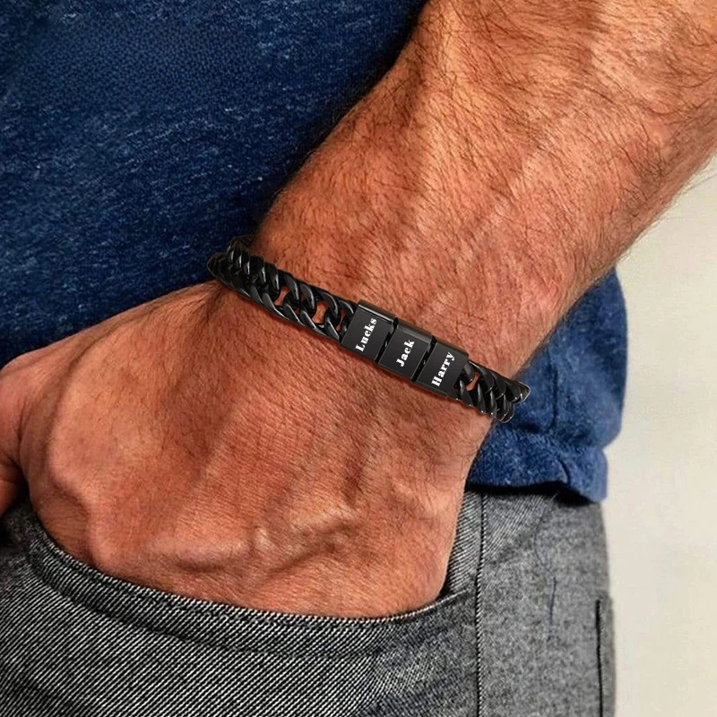 Custom Engraved Stainless Steel Bracelet for Men - Personalized Name Gift for Valentine's Day, Christmas, and Anniversary (Adjustable & Durable)