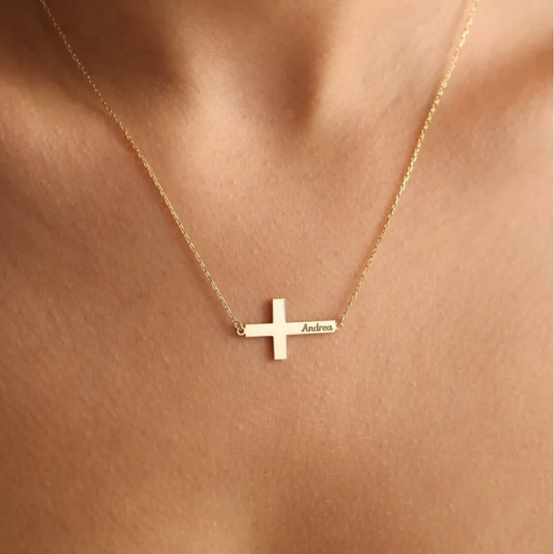 Personalized Cross Name Necklace – Custom Engraved Faith Jewelry