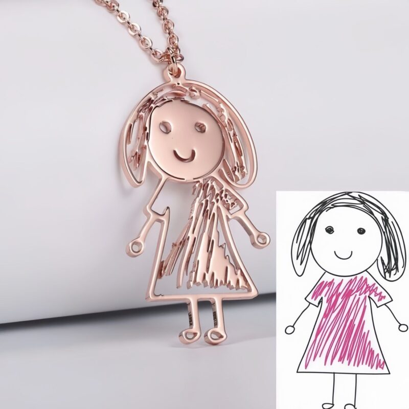 Personalized Child's Art Jewelry – Handcrafted Titanium Steel Necklace, Unique Memorial Gift for Parents & Grandparents