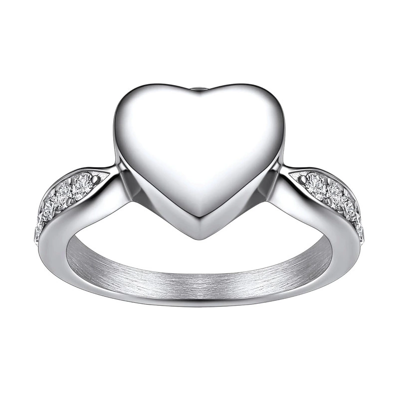 Heart Cremation Urn Ring for Ashes | Personalized Keepsake Ring with Diamond Accents