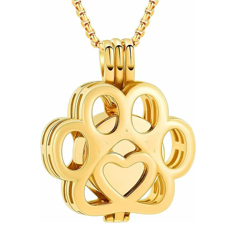 Open Locket Paw Print Urn Necklace | Stainless Steel Pet Hair & Ashes Keepsake