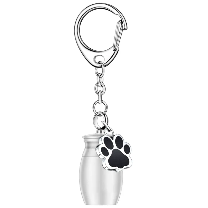 Personalized Paw Print Cylinder Urn Keychain | Dog/Cat Ashes Keepsake Locket