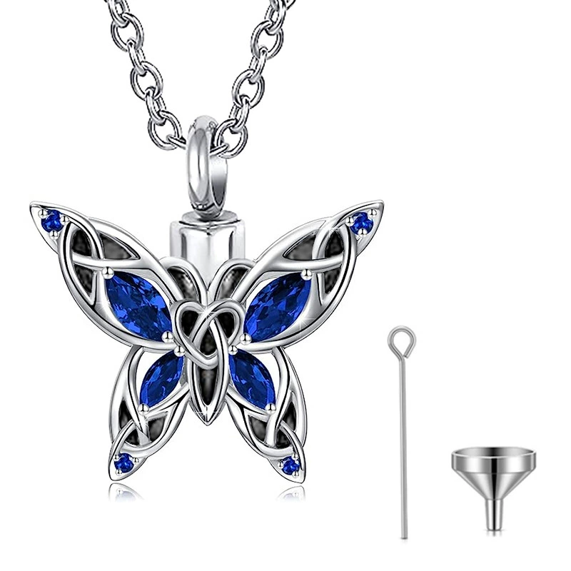 Celtic Knot Butterfly Urn Necklace for Pet Ashes | Eternal Keepsake Jewelry with Birthstones
