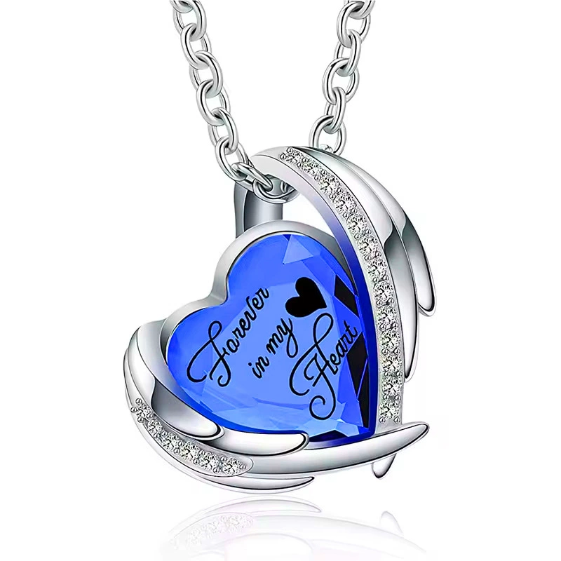 Forever In My Heart Angel Wings Urn Necklace | Birthstone Crystal Pet Ashes Keepsake