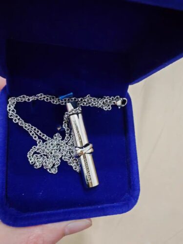 Click to view full screen 925 Sterling Silver Pet Ashes Necklace for Sensitive Skin - Memorial Keepsake Pendant with Funnel & Opener Tool for Pet Cremation Ashes photo review