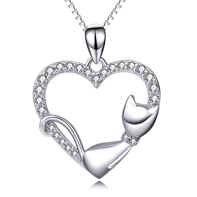 Sterling Silver Cat Memorial Necklace – Heart Keepsake