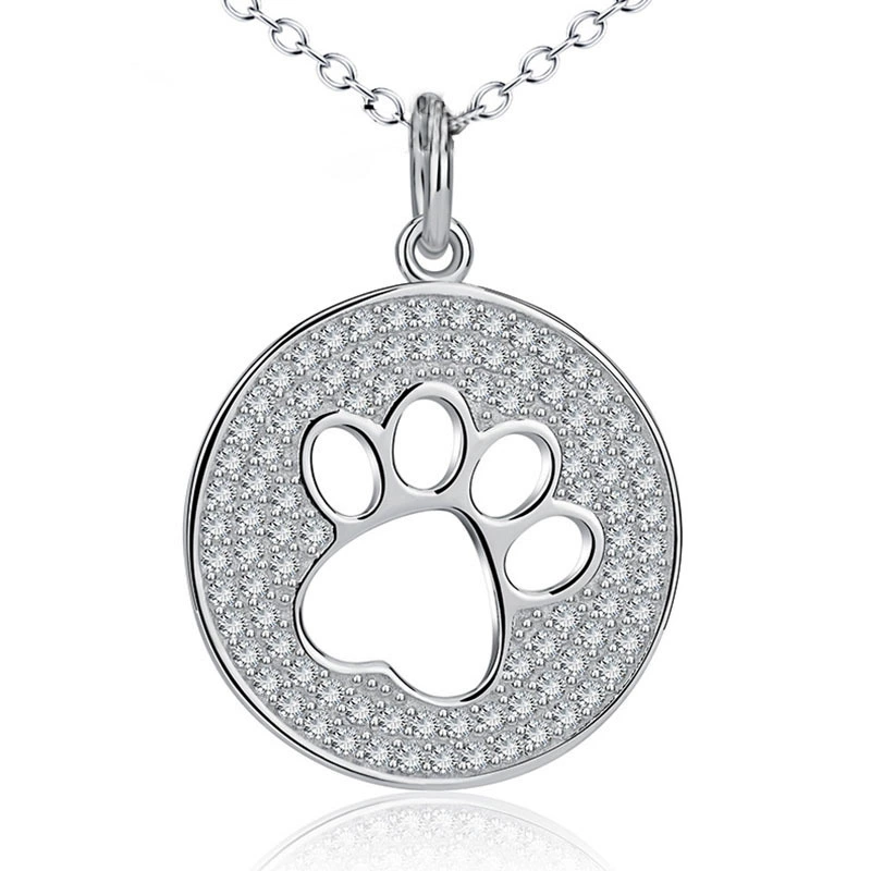 Sterling Silver Paw Print Necklace – Pet Memorial Jewelry for Dog & Cat Lovers, Forever in My Heart